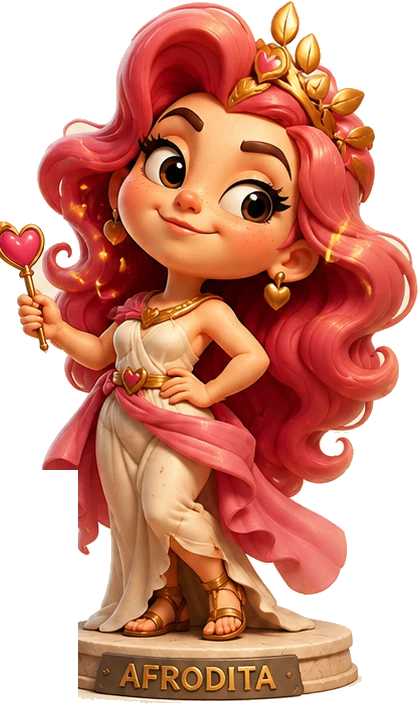 Afrodita, con una varita de corazón en la mano